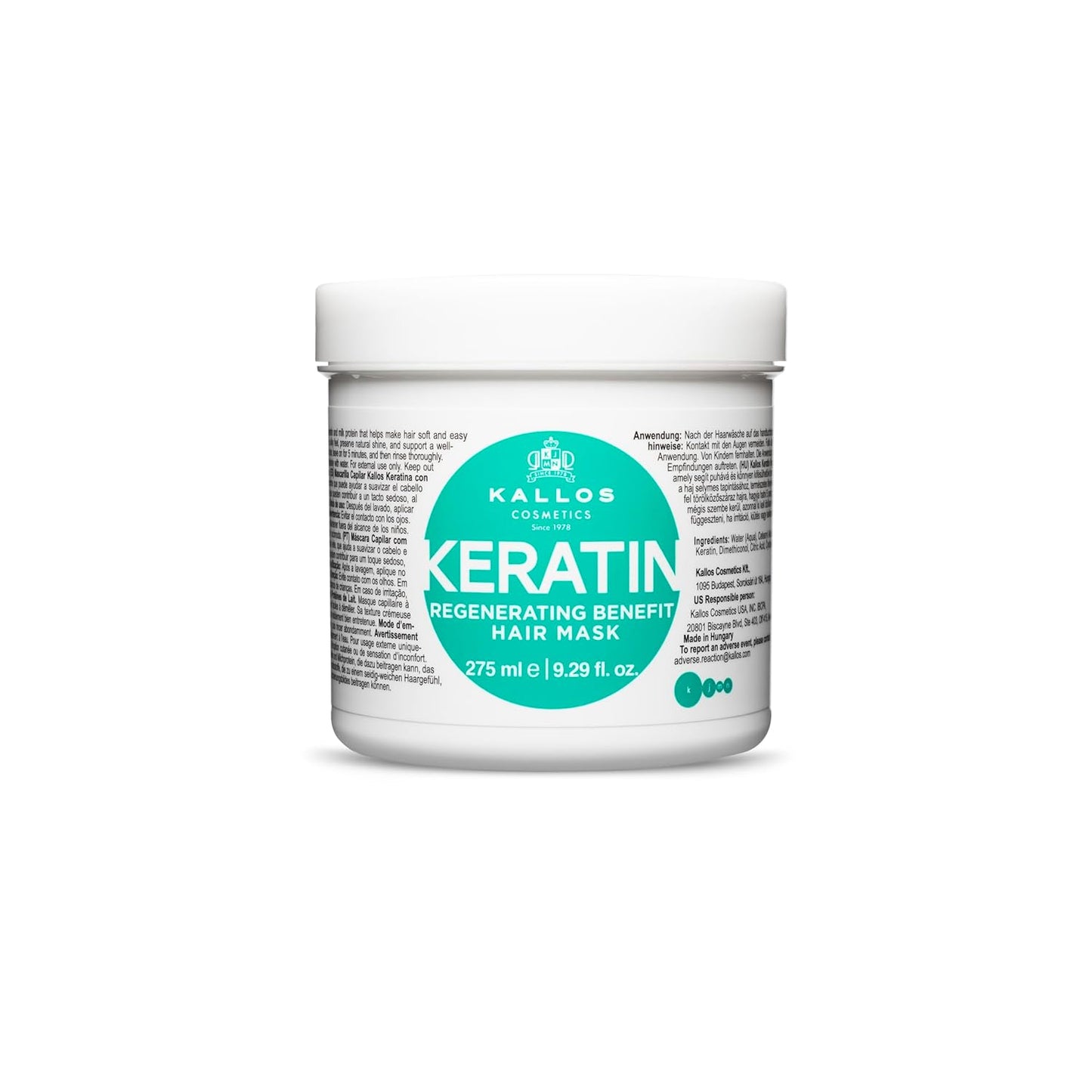 Kallos KJMN Keratin Regenerating Hair Mask with keratin and milk protein for dry, damaged and chemically treated hair 275 ml - 9,29 Fl Oz