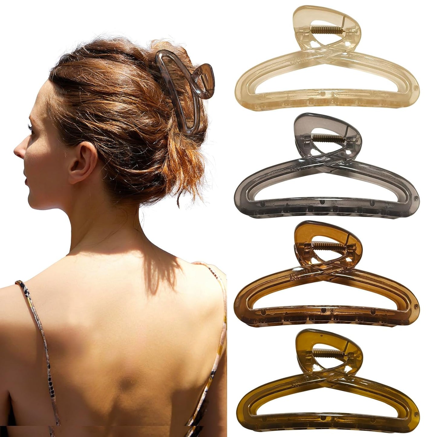 Hair Claw Clips, 4.3 Inch Non-Slip Unbreakable Jelly Hair Claws for Women Long & Medium Thick Hair, 4 Pack