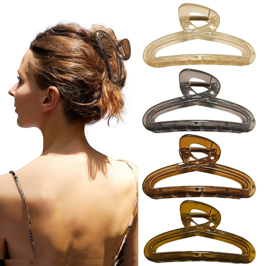 Hair Claw Clips, 4.3 Inch Non-Slip Unbreakable Jelly Hair Claws for Women Long & Medium Thick Hair, 4 Pack