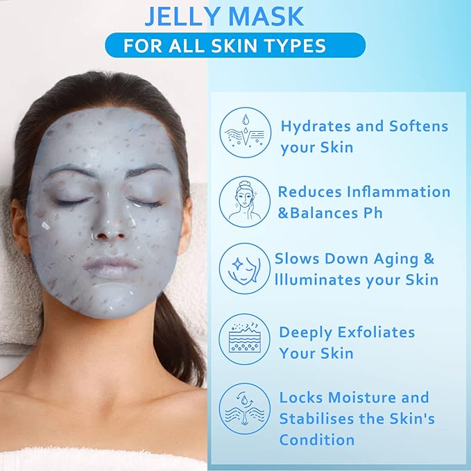 Jelly Mask Powder for Facials Care,Hyalorunic Acid Jelly Face Mask,Rose Jelly Face Mask,Brightening & Hydrating Gel Face Masks with Double-ended Silicone Brush, 23 Fl Oz