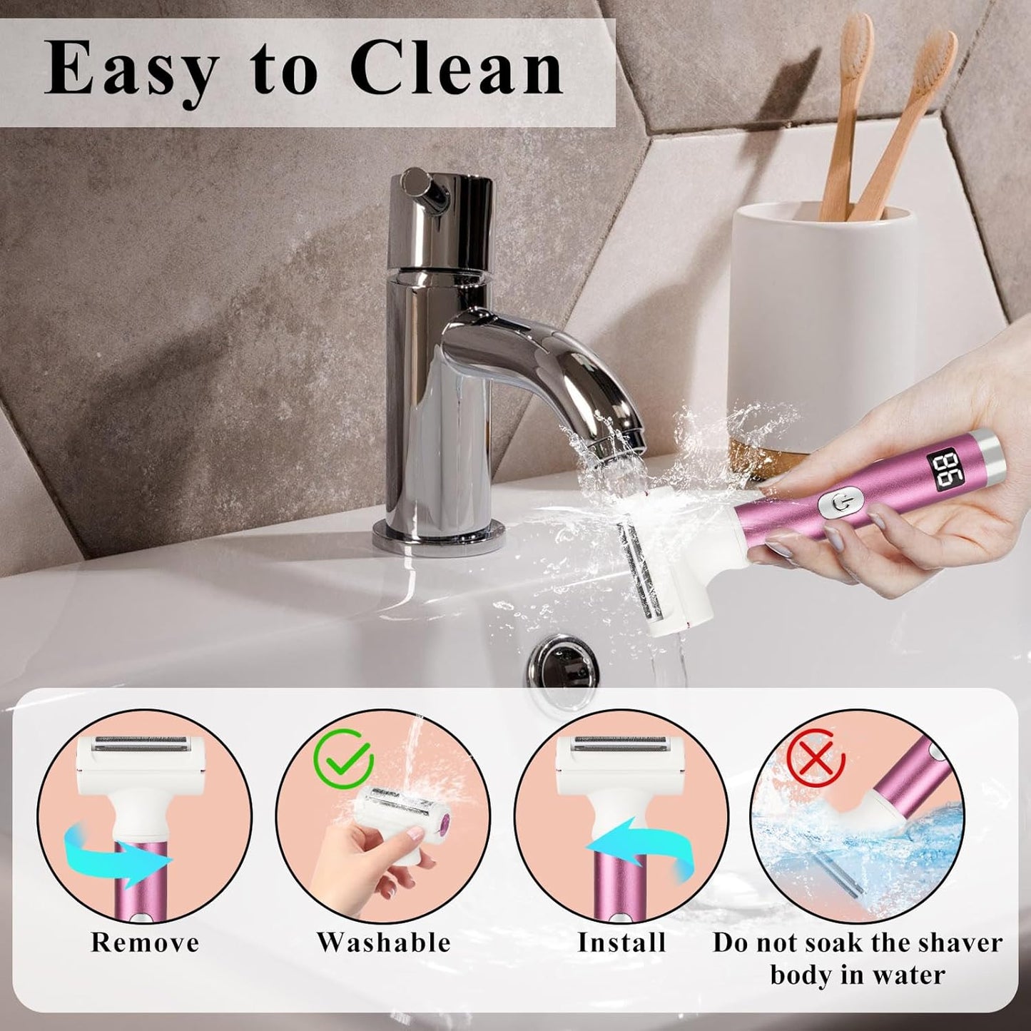 2025 Led Display Electric Razor,Beauty Women's Wet & Dry Electric Shaver, Painless 4 in 1 Painless Body Razors,Cordless 3-Blade Ladies Shaver for Legs, Arm, Underarms, Bikini (Purple)