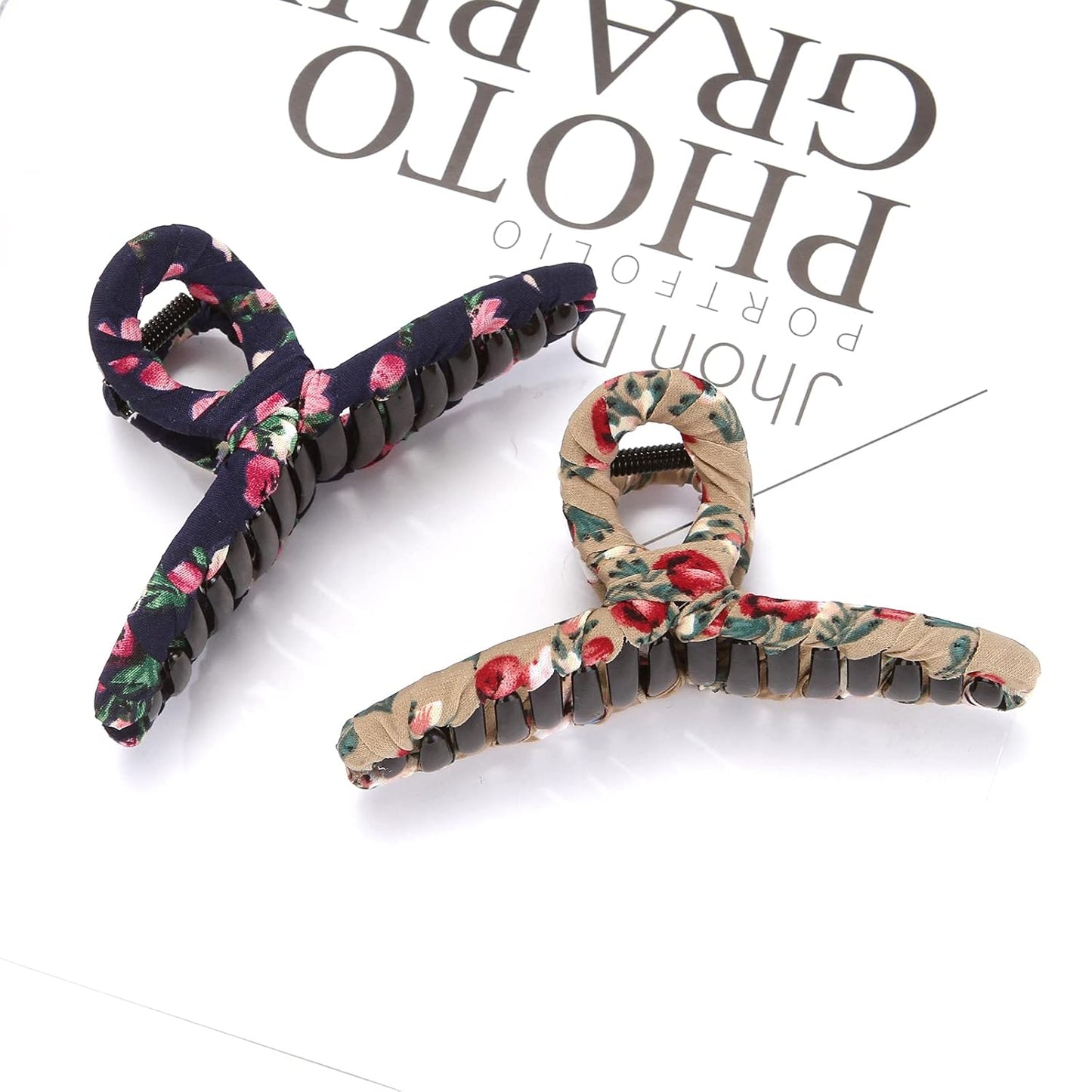 ONEYE Hair Claw Clips Nonslip Wrapped Cloth 4.3 Inch Large Hair Clips for Women Girls Floral Banana Hair Clip Strong Hold for Thin Hair Thick Hair Long Hair Fashion Hair Accessories with 4 Colors