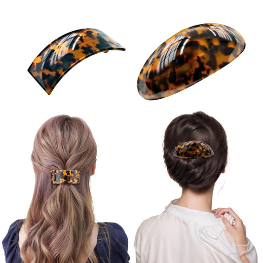 French Oval Barrette Hair Clips,Acetate Large Vintage Tortoise Shell Barrettes,Strong Hold No-Slip Grip Metal Clasp,2-Pack 4"&3" Hair Accessories for Thick Wavy Long Hair Women Gift (Tortoise)