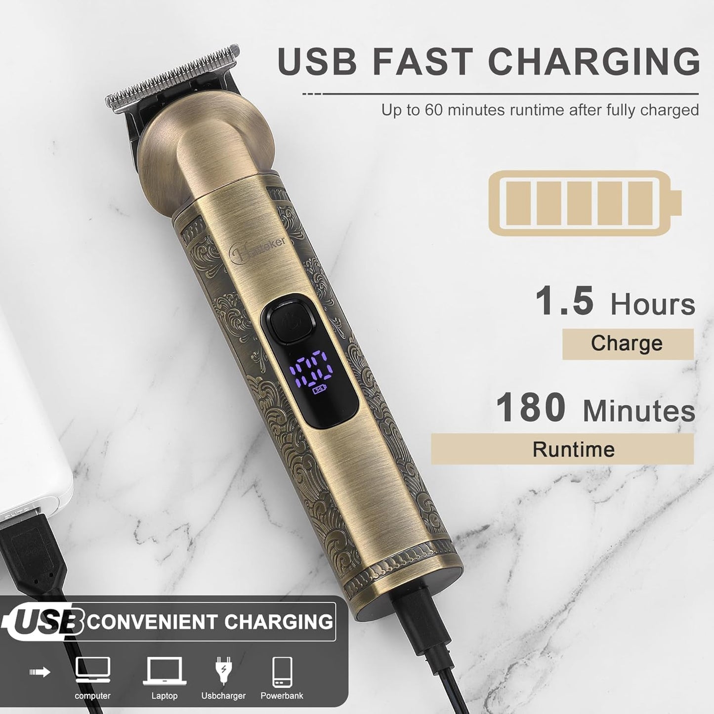 Hatteker Beard Trimmer Kit Professional Hair Clipper Zero Gapped T-Blade Electric Razor Shaver for Nose Ear Body Face Mustache Trimmer for Men Cordless Grooming Kit 8 in 1