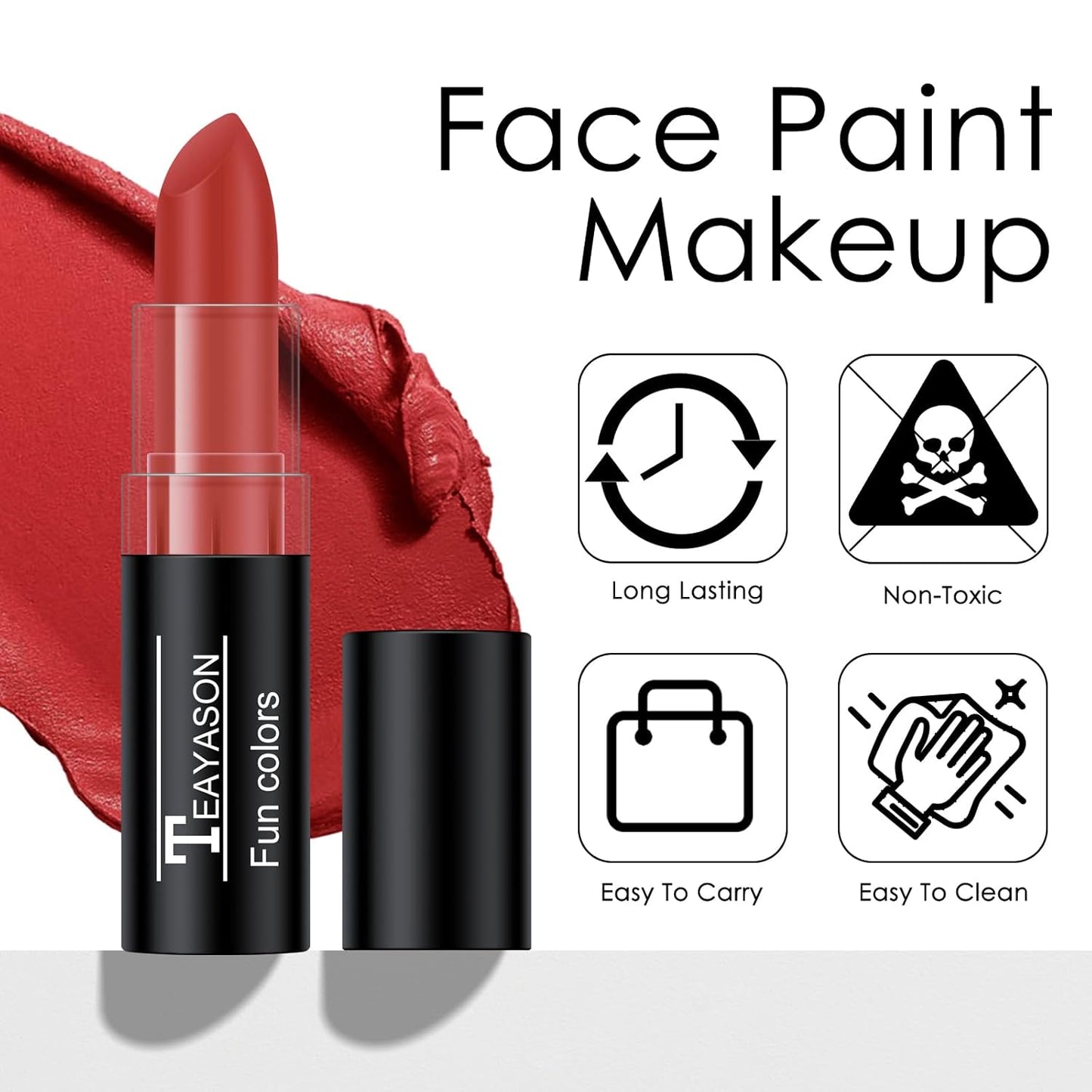 2Pcs Red Face Body Paint Stick, Easy to Blend Face Body Paint for Baseball/Football/Halloween/Costume Vampire/Joker/Clown Makeup Cream Red Eye Black