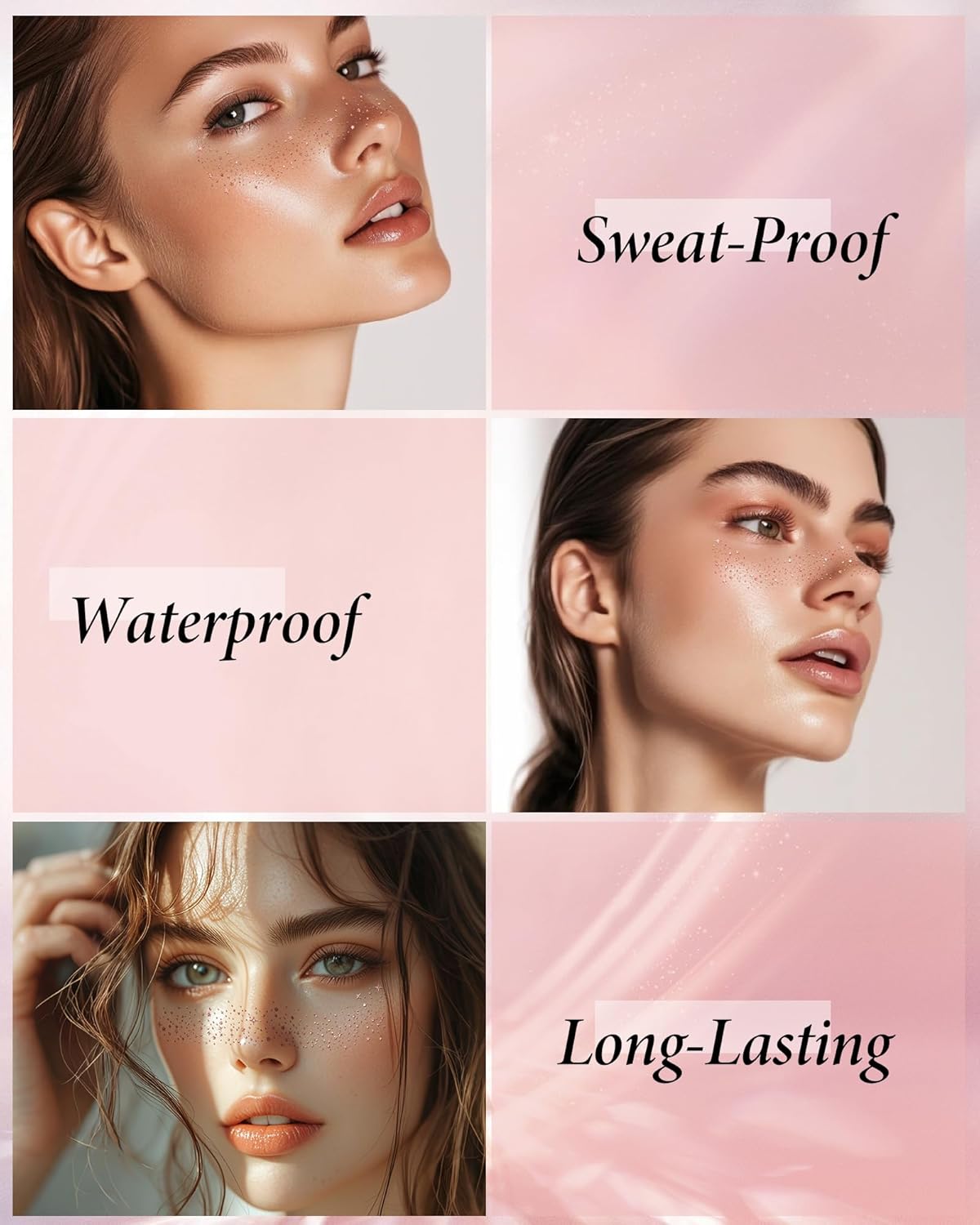 Face Glitter, Rose Gold Temporary Face Tattoos, Face Makeup Patches for Women Girls, Country Concerts Singer Festival Rave Accessories (Rose Gold - 10 pcs)