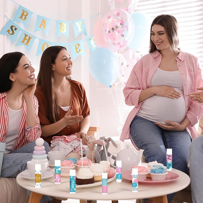 50 Pcs Baby Shower Lip Balm Gift Bulk, Boy or Girl Lip Balm for Guests, Babies Gender Reveal Lip Care, Moisturizing and Nourishing Lip Care for Baby Shower Supplies