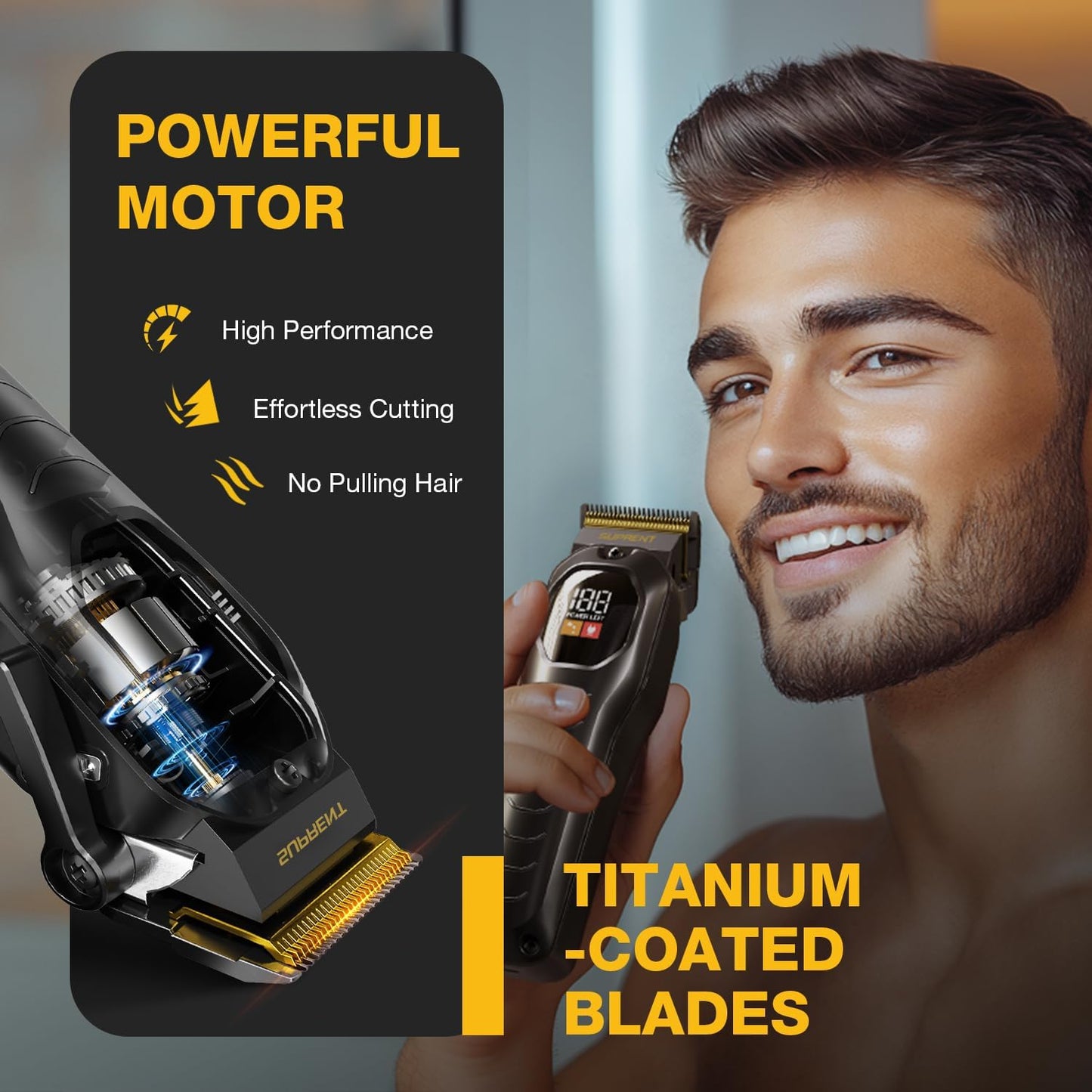 SUPRENT Cordless Hair Clippers for Men - Professional Hair Clipper & Trimmer Set, Wireless Hair Cutting Kit for Family, Rechargeable Cordless Hair & Beard Trimming Set for Men with LED Display (Black)