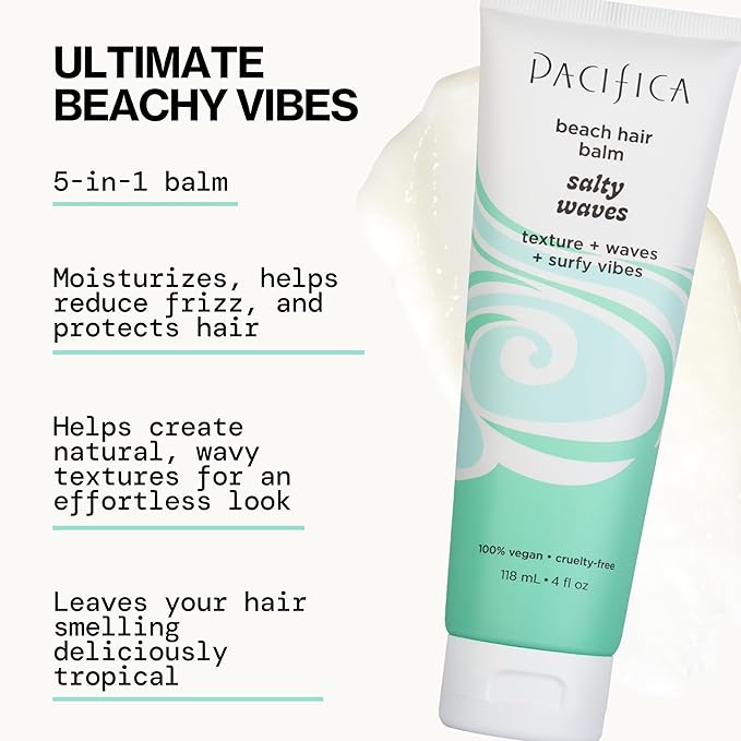Pacifica Salty Waves Beach Hair Balm, 5-in-1 Styling Balm Designed to Hydrate & Nourish Hair, Vegan & Cruelty-Free, 4 Fl Oz