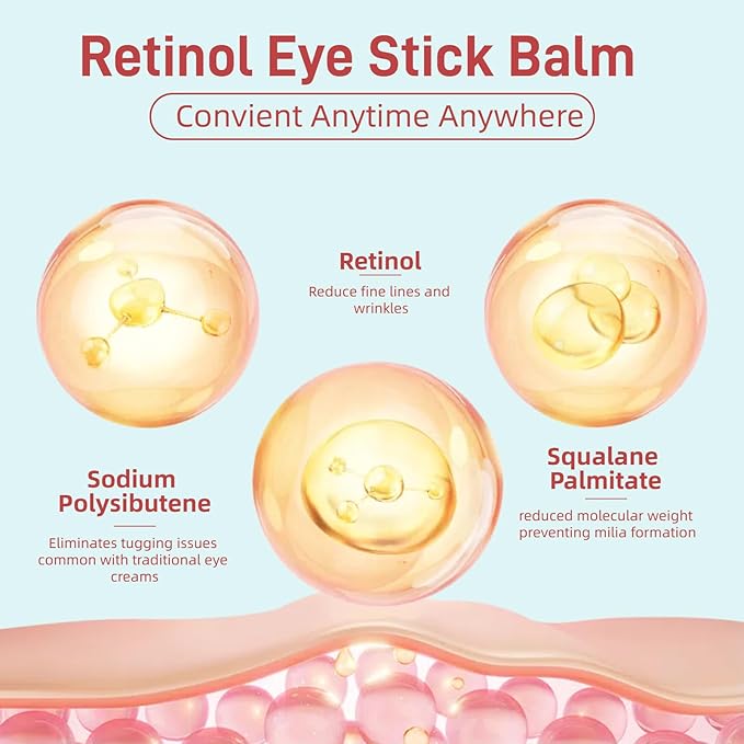Retinol Eye Stick Balm, Retinol Eye Cream – Anti-Aging Formula Reduces Fine Lines, Dark Circles & Puffiness, Hydrates Delicate Skin – Visible Results in 4 Weeks, Gentle for Sensitive Skin