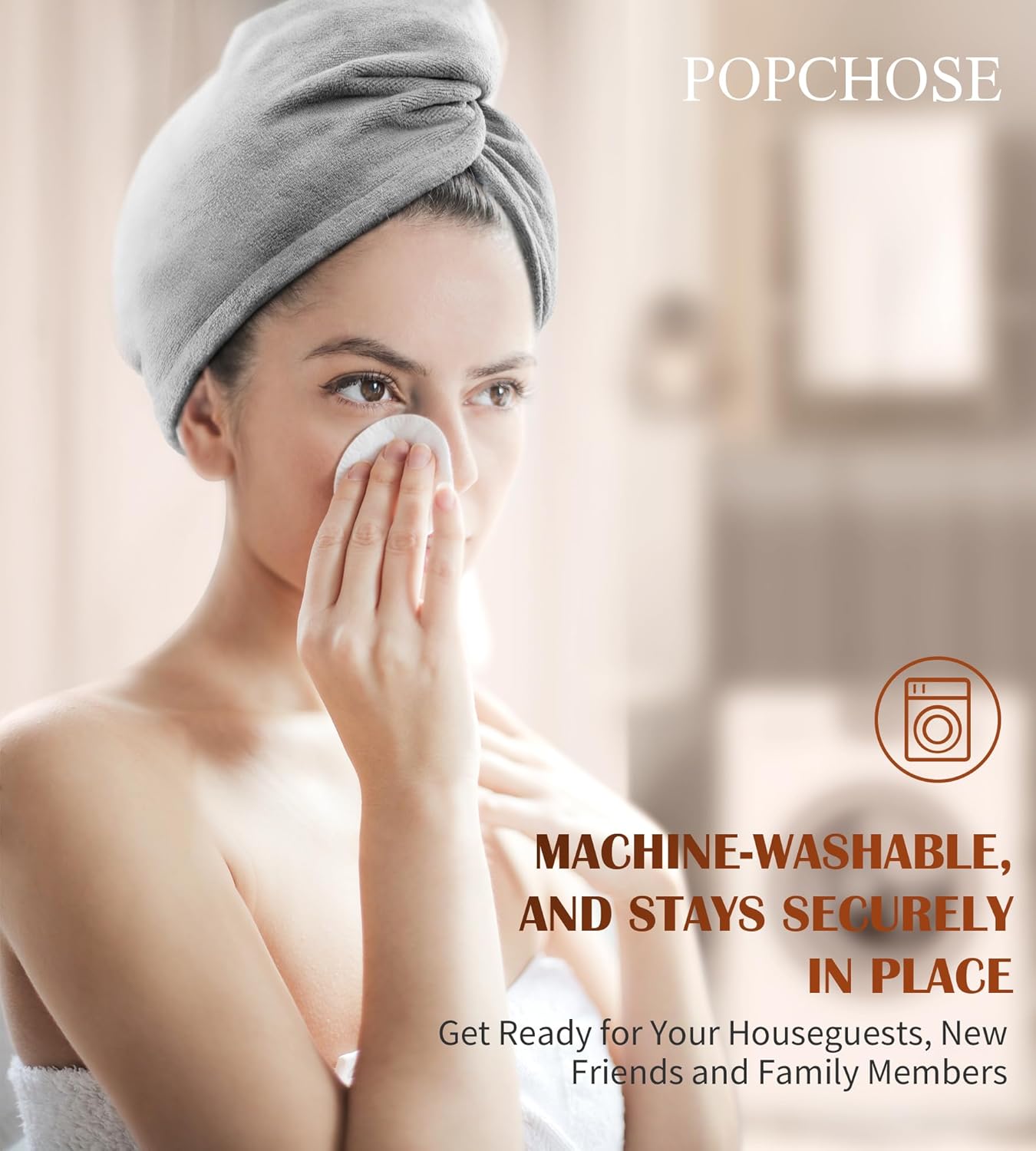 POPCHOSE Microfiber Hair Towel Wrap, Fast Drying Hair Turban, Soft Ultra Absorbent, Gifts Stocking Stuffers for Women, No Frizz Hair Wrap Towels for Women Wet Hair, Curly, Longer, Thicker Hair