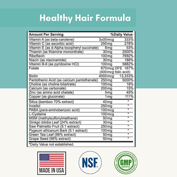 Herman Organic Healthy Hair Supplement Formula for Hair Growth - Essential Ingredients - Vitamin A, Vitamin C, & Folic Acid Eliminates Thinning Hair