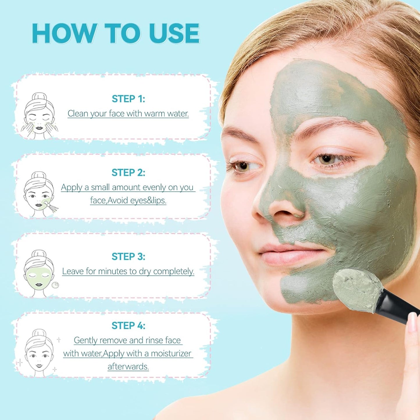 3PCS Clay Face Mask Skincare - Facial Skin Care Mask for Deep Pore Cleansing Turmeric Dead Sea Mud Green Tea Purifying and Hydrating - Reduce Acne Blackheads for Women and Men 2.5 OZ each