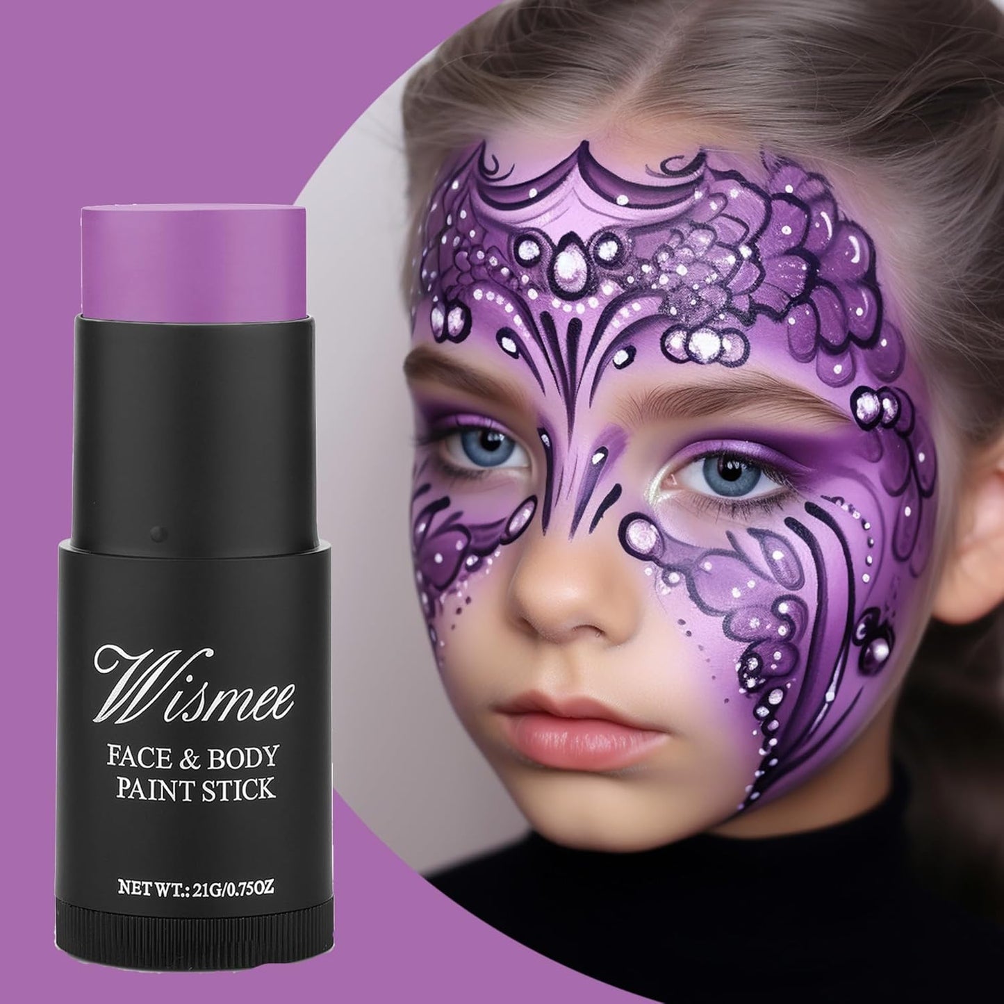Purple Face Paint Stick,Purple Eye Black Stick Baseball Football Football (0.75Oz) Non-Toxic Oil Based Face Makeup Body Paint High Pigmented for Halloween Special Effect Sfx