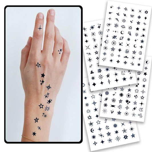 CHARLNET Stars Semi-Permanent Tattoos for Adult - 2 Weeks Long Last Small Fake Tattoos for Women Men Face Finger Neck Body/Fades Naturally/No Reflection/Waterproof/Realistic