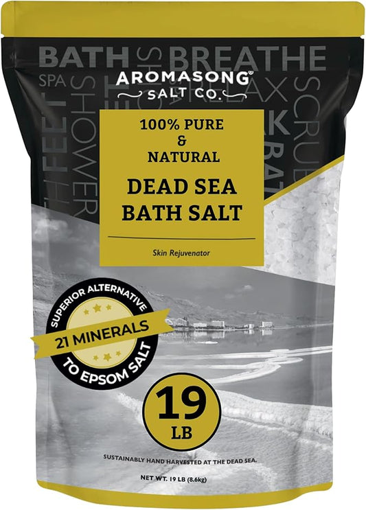 Aromasong Dead Sea Salt - Spa Bath Salt - 19 Lbs Fine Grain Bulk - 100% Pure - Better Absorbing Than Epsom Salt - Soak for Women & Men for Skin Issues and to Relax Tired Muscles - Resealable Pack.