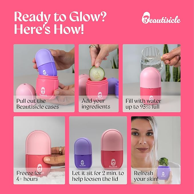 Beautisicle Ice Roller for Face - Pack of 2 Silicone Ice Face Roller and Eye Roller - Premium Face Roller for Wrinkles and Lifting, Puffy Face Reducer - Refreshing Frozen Gua Sha Facial Roller Set