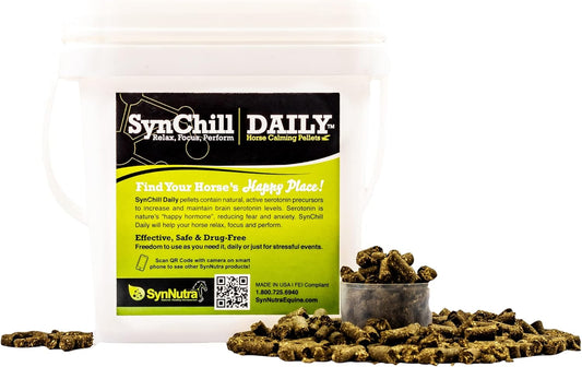 SynNutra Equine SynChill 100% Natural & Nutritional Supplement, Lab Proven Results, Designed for Focus & Performance, Approved by Olympians and Veterinarians, Daily Pellets -30 Servings, Made in USA