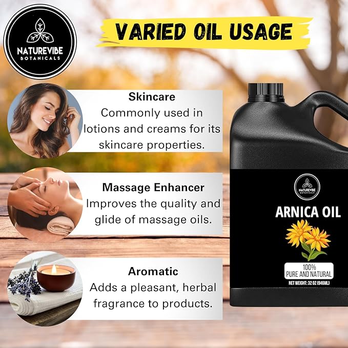 Naturevibe Botanicals Arnica Oil 32 Ounces | 100% Pure and Natural | Great for Skin Care and Hair Care