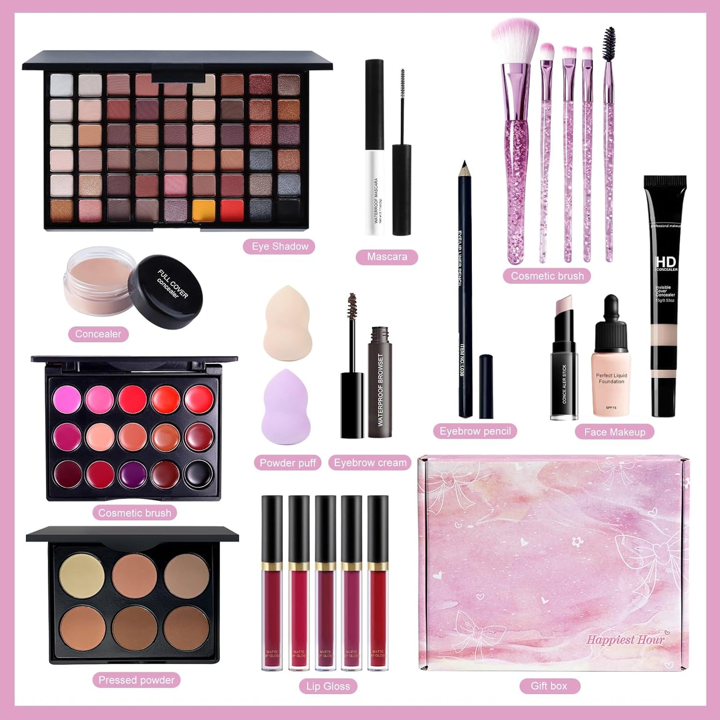 Makeup Set Full Kit for Girls Teens Women, Beginner Makeup Kit, 54 Color Eyeshadow Palette, Mascara, Lip Gloss, Foundation, Concealer, Makeup Brushes Set, All-in-One Makeup Kit