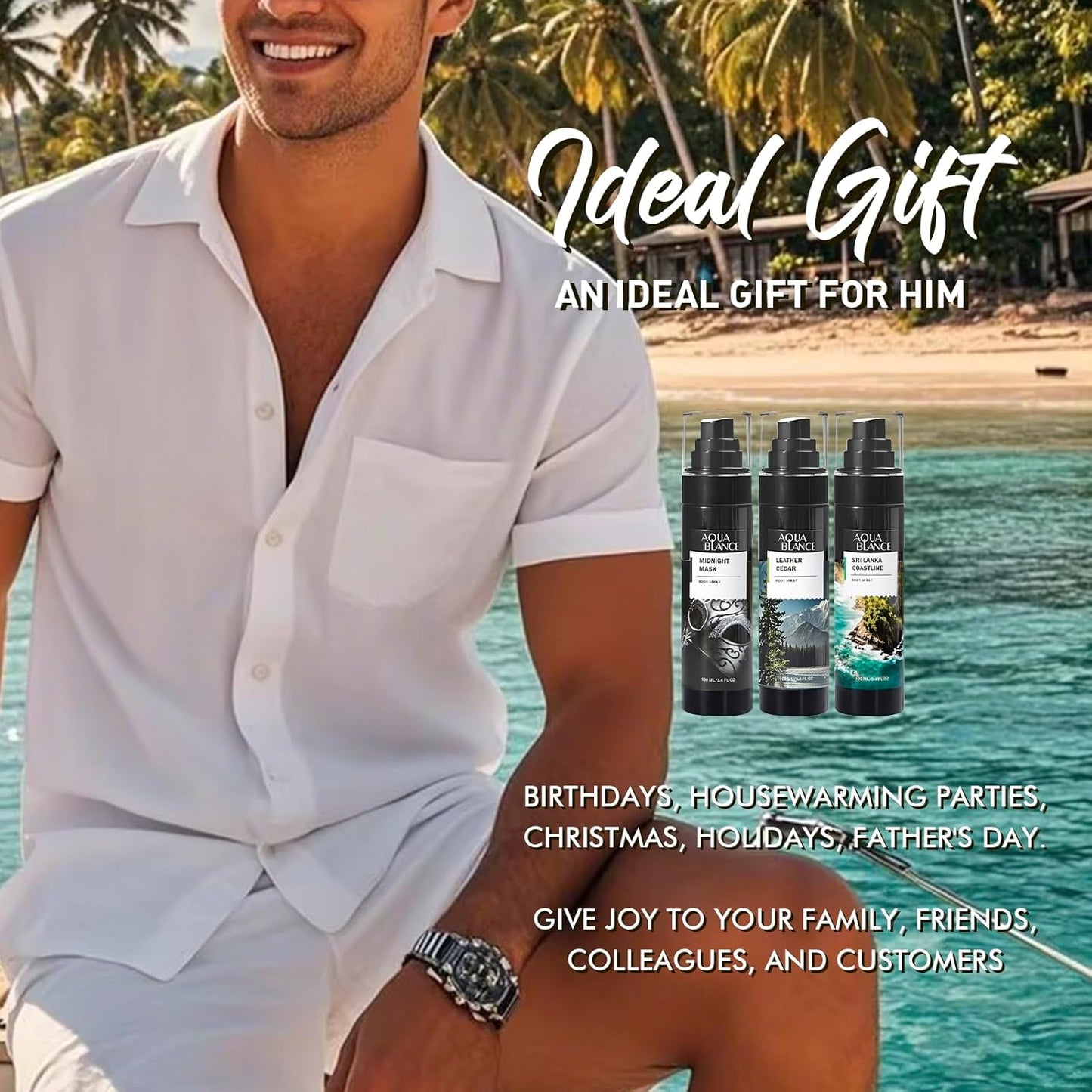 Body Spray for Men, Mens Body Refreshing Spray, Long Lasting, Pack of 3, Each 3.4 Fl Oz, Total 10.2 Fl Oz, Notes of Bergamot, Patchouli, Cedar, Leather