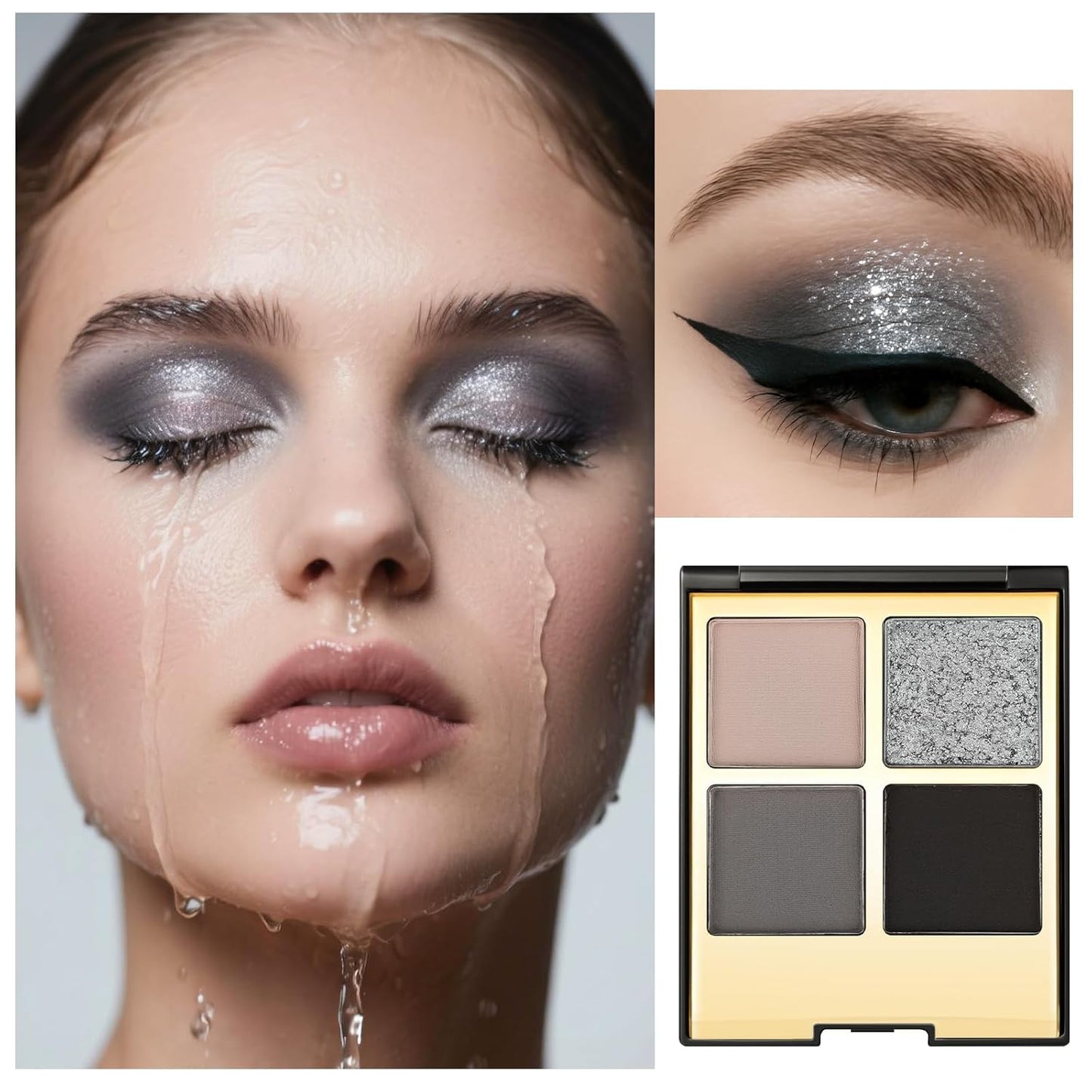 Erinde 4 Colors Eyeshadow Palette Eye Shadow Makeup, Matte Shimmer Metallic Gold Blue Green Dark Brown Nude Neutral Eyeshadow, Long Wearing, Pigmented Blendable, Quad Eye Shadow Palette, 05