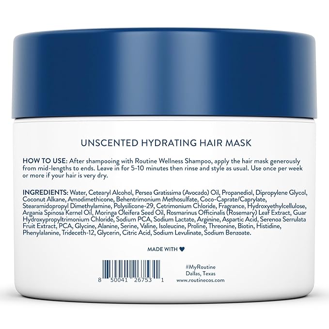 Routine Wellness Deep Conditioning Hair Mask for Dry Damaged Hair - Hydrating, Moisturizing Repair Treatment - Promotes Fullness - Unscented 8oz