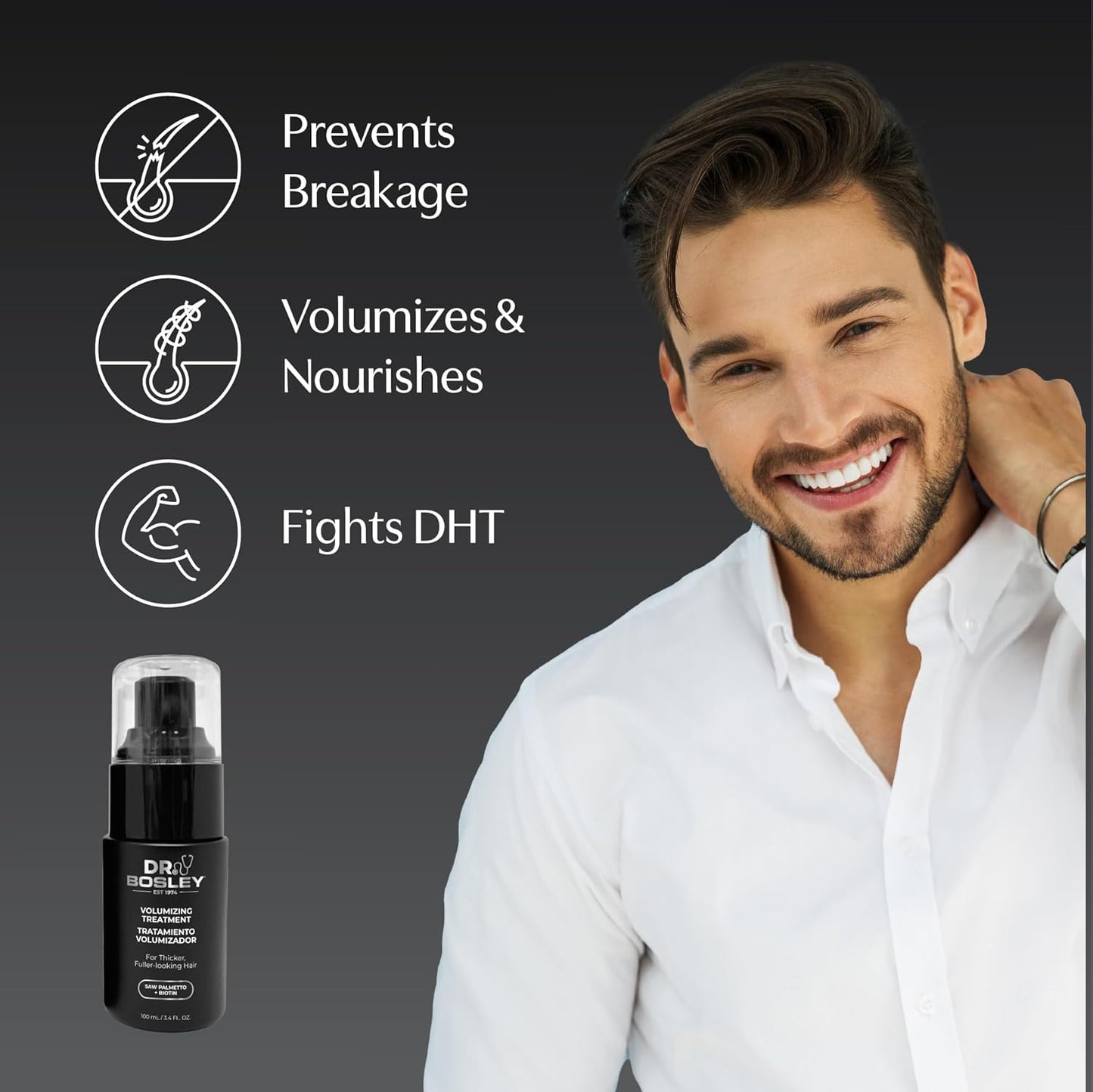 Dr. Bosley Volumizing Treatment – Lightweight, Alcohol-Free Foam for Thicker, Fuller-Looking Hair – With Biotin & Saw Palmetto to Help Prevent Hair Loss & Breakage – 3.4 fl oz