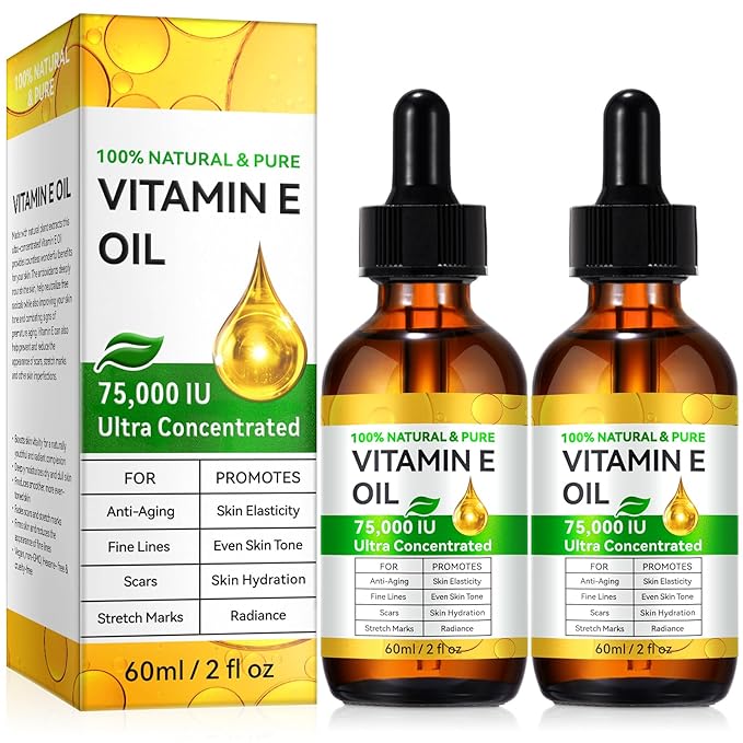 Vitamin E Oil for Skin, Hair & Face -75000 IU, Natural & Organic Vitamin E for Scars, Scalp, Bath & Body Oil, Moisturizing Dry Skin, 4Oz