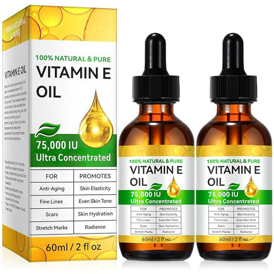 Vitamin E Oil for Skin, Hair & Face -75000 IU, Natural & Organic Vitamin E for Scars, Scalp, Bath & Body Oil, Moisturizing Dry Skin, 4Oz