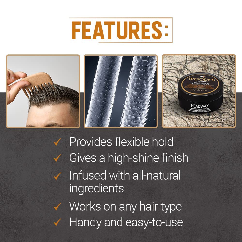 Woody's Headwax Pomade for Men - High Hold Hair Clay, Natural Beeswax Styling Wax, Matte Finish, Flexible Hold, Texturizing Pomade for All Hair Types, 2 oz