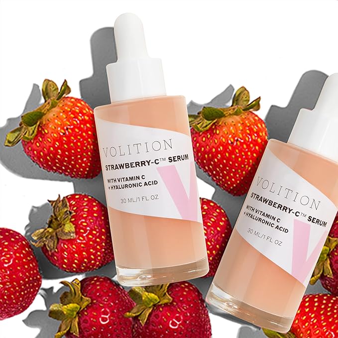 Volition Beauty Strawberry-C Brightening Serum with Vitamin C + Hyaluronic Acid 30ml/1oz | Vegan, Paraben-Free & Cruelty-Free