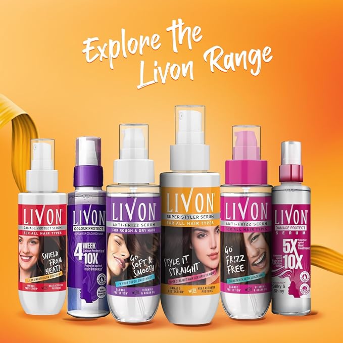 Livon Hair Serum for Men & Women | Frizz-free & shinier hair | Sulphate & Paraben free| For All Hair Types | Lightweight & Non Greasy | For Hair Straightening | 5X Less Hair Breakage | 3.3 Fl.oz.