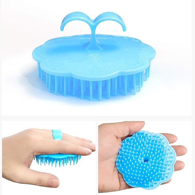 Hair Scalp Exfoliator Brush Dandruff Cleaning Brush, Flexible Scalp Massager Brush, Shower Scalp Shampoo Brush for Home, Office, Travel and Pets.Pink/Blue