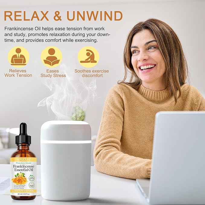 Frankincense Essential Oil, Frankincense Oil, Premium Grade Essential Oils for Face, Diffusers, Aromatherapy, Massage, Hair Care, Skin, Bath and Humidifiers, Pure and Natural - 60ml