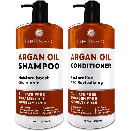 Moroccan Argan Oil Shampoo and Conditioner Set - Sulfate Free with No Parabens - Botanicals for Women and Men - Professional Moisturizing, Anti Frizz, Hydrating Solution for Dry, Wavy and Curly Hair