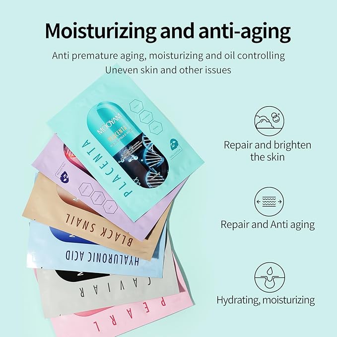 Face Masks Skincare Set for Women,Moisturizing Collagen Facial Masks,Hydrating Hyaluronic Acid Face Mask,Snail Face Mask for All Skin Types,Dry Skin,Oil Skin,Sensitive Skin (6Pack)