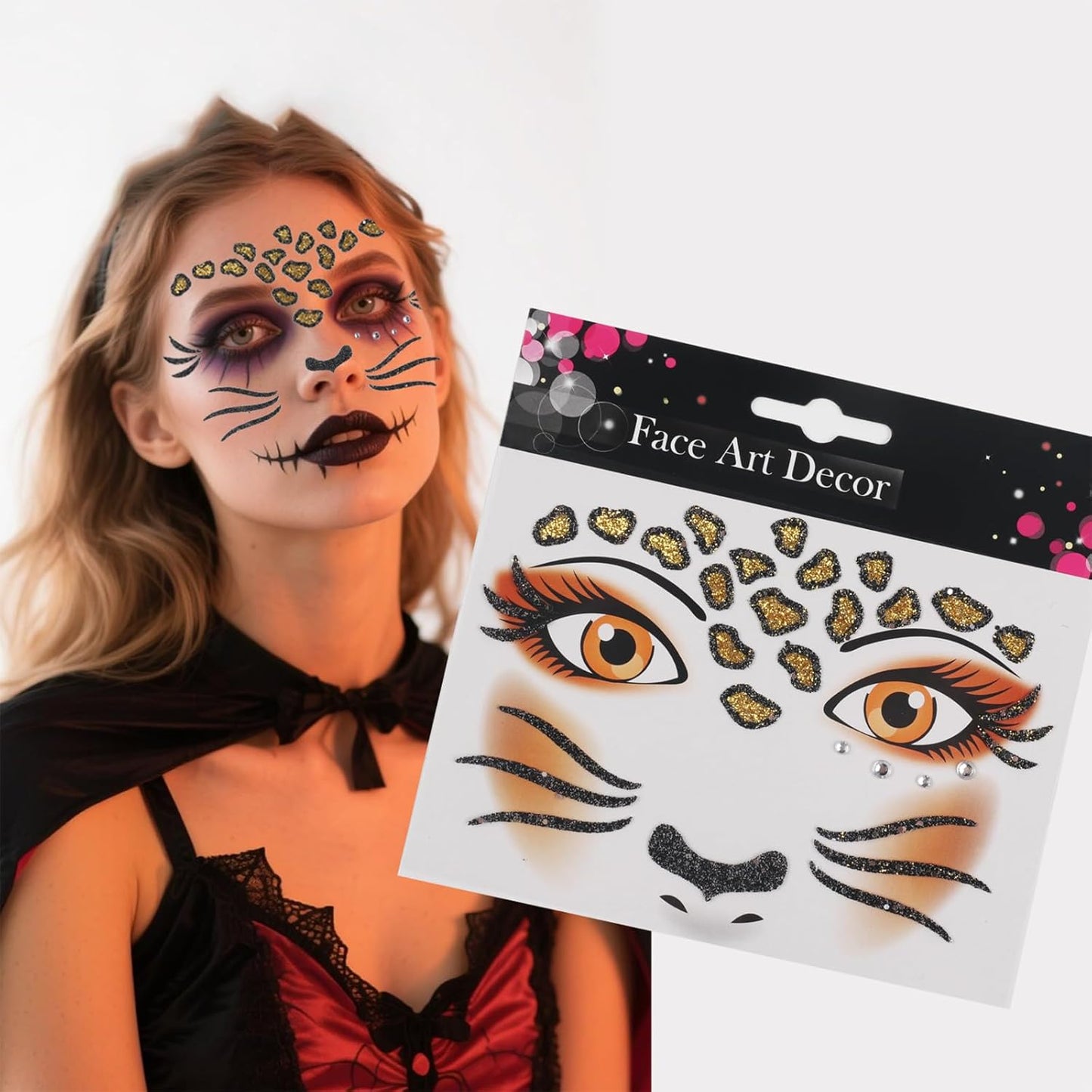 Halloween Face Tattoo Stickers Leopard Cheetah Spider Animal Face Gems Stickers Decals Makeup Accessories