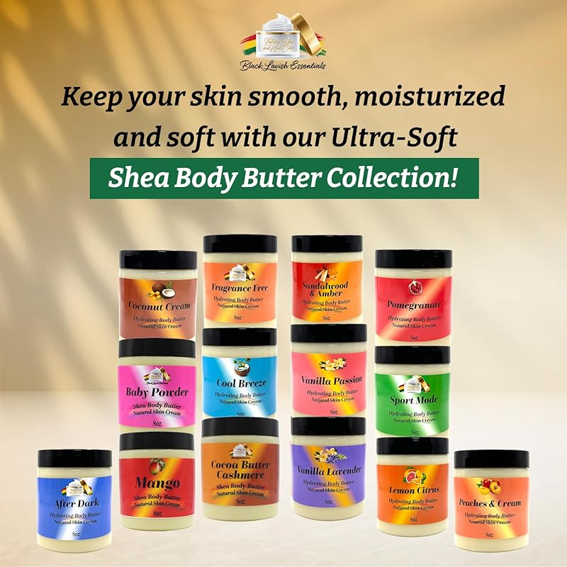 Ultra-Soft Shea Body Butter, Dry Skin Cream for Radiant Moisturized Skin, Natural Hydrating Body Lotion with Aloe Vera, Argan Oil, Rosehip Oil, (Mango, 8oz)