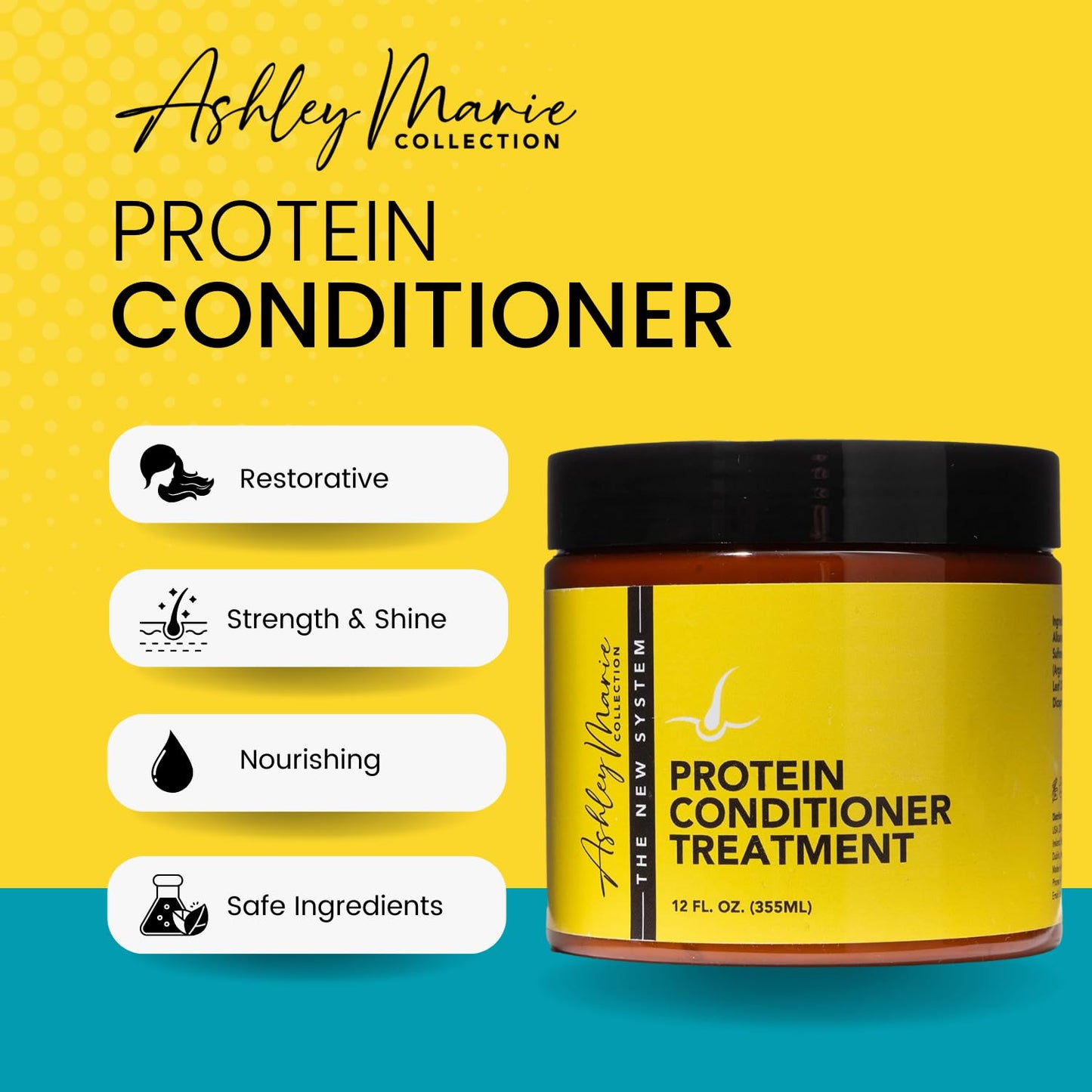 The Hair Diagram - Ashley Marie Protein Conditioner Treatment - Natural Strengthening Conditioner Enriched with Argan Oil & Hydrolyzed Wheat Protein - Color Safe - Paraben & Sulfate Free - 12oz