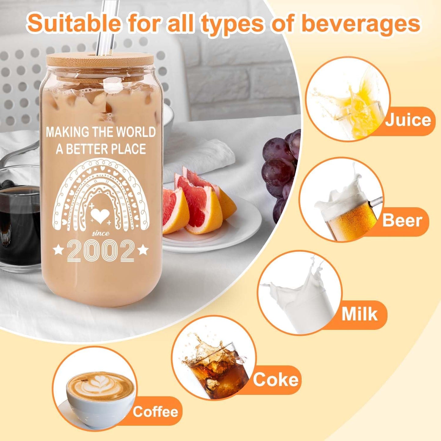 23rd Birthday Gifts for Women 23rd Birthday Decorations for Her 23 Year Old Birthday Cups Gift Ideas 2002 Birthday Present Gifts for 23 Year Old Woman Cute 16oz Can Glass