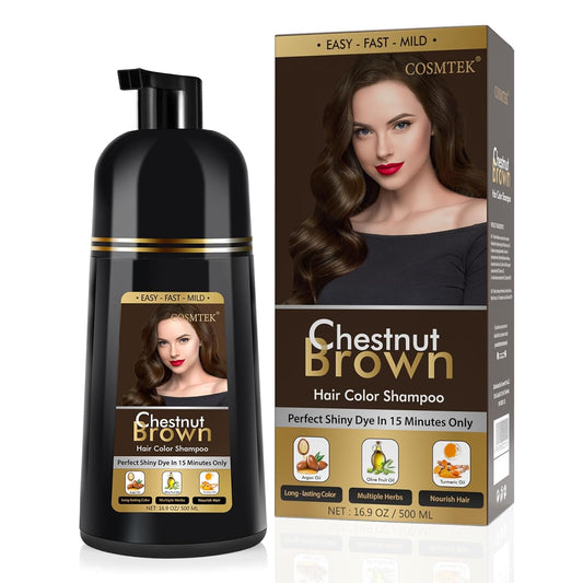Chestnut Brown Hair Dye Shampoo Permanent for Men&Women,Instant Hair Color Shampoo for Gray Hair Coverage,16.9oz