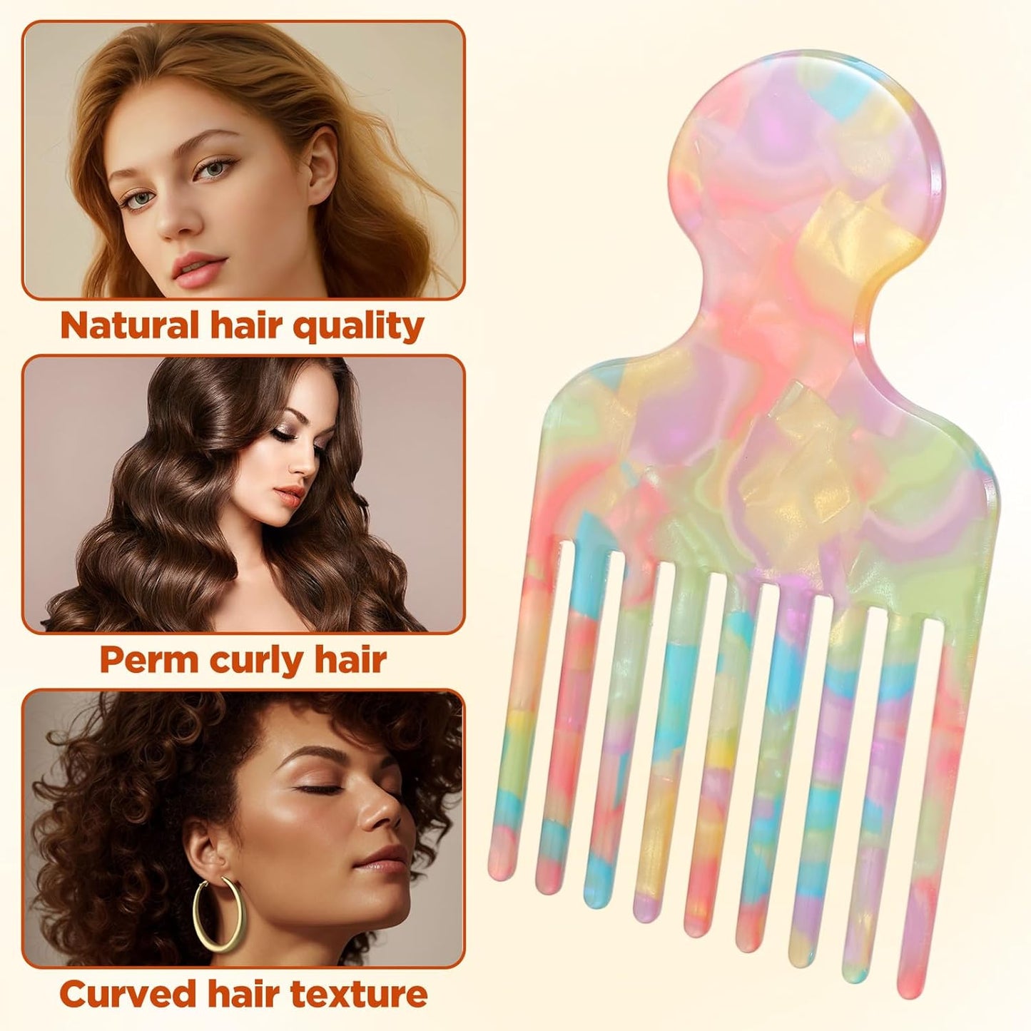 2PCS Acetate Hair Picks for women Curly Wide Tooth Hair Pick Comb Smooth Detangling Professional Hairs Styling Picks Comb Reducing Knots Afro Pick Styling Tool for Women Men Curly Hairs