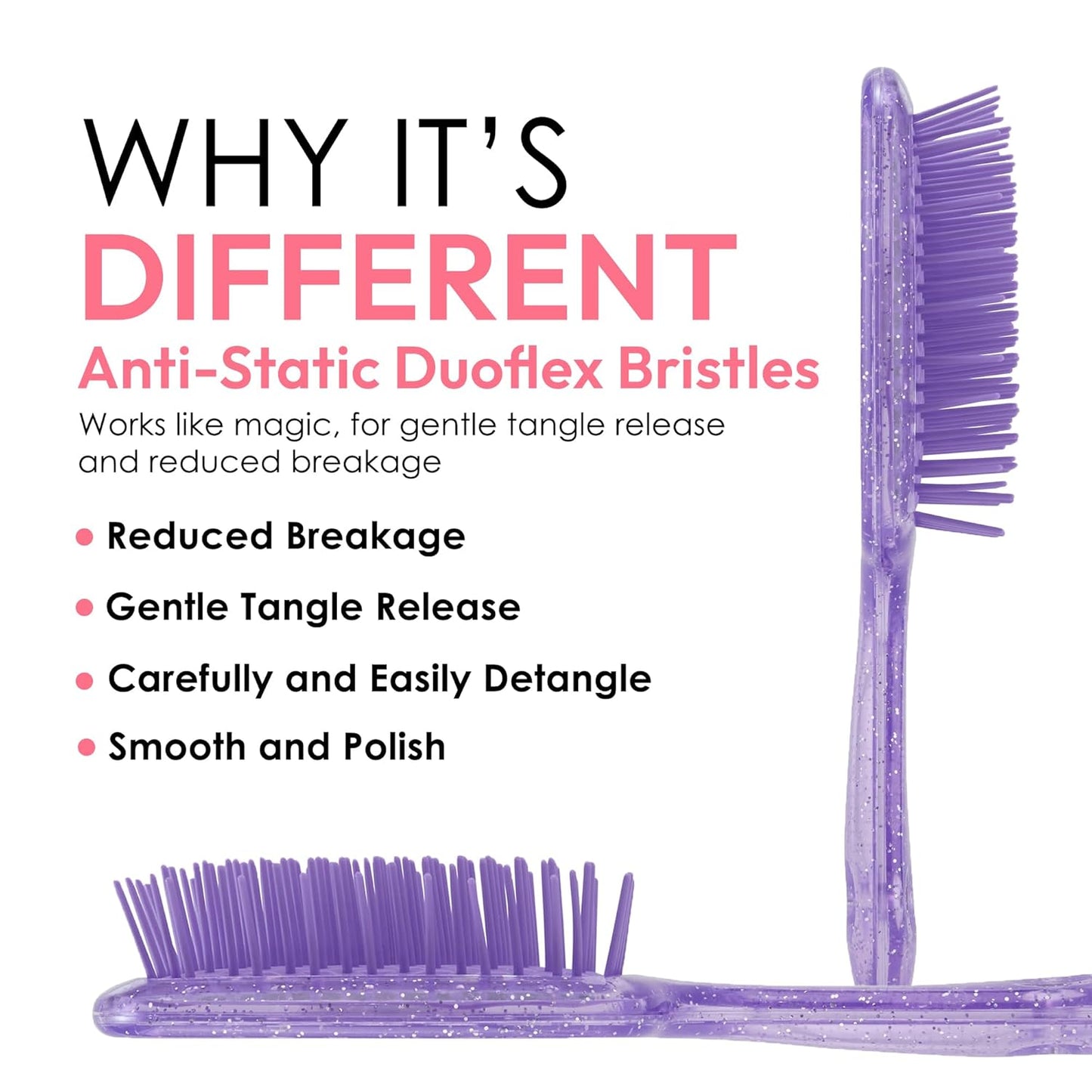 Detangling Brush for All Wet or Dry Hair Types - Pain-Free Brushing, Vented Hair Brush - Lightweight Handle with Extreme Flex to Contour to Scalp (Purple Glitter)
