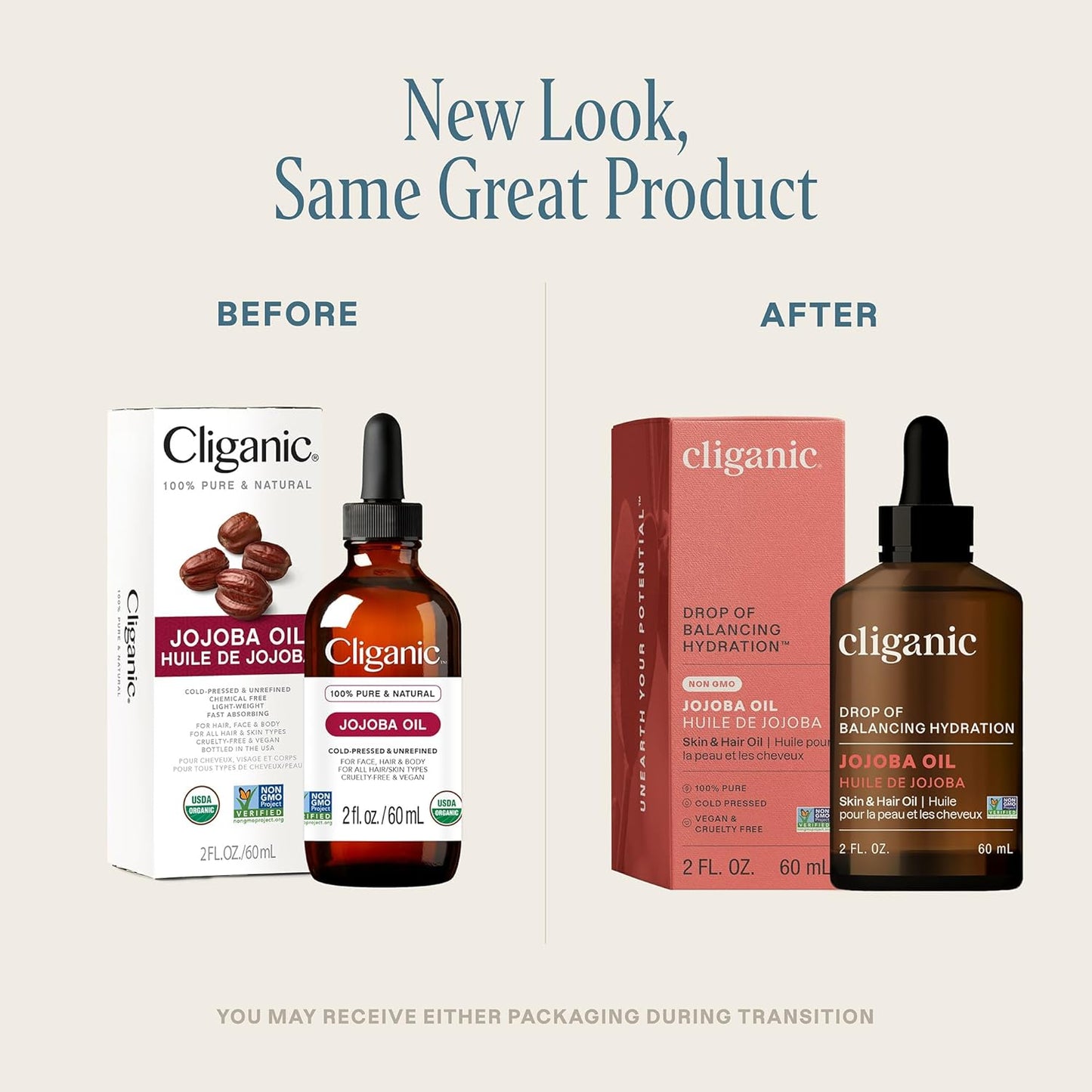 Cliganic Non-GMO Jojoba Oil for Skin, Hair & Face (2oz) | 100% Pure, Natural Cold Pressed Unrefined Hexane Free