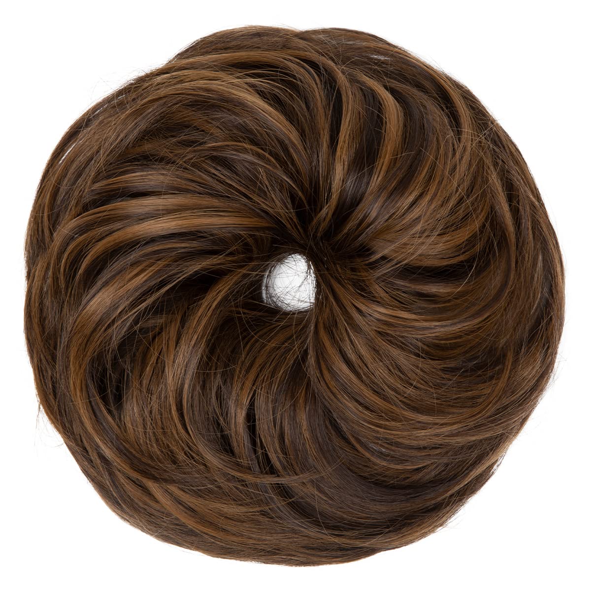 CJL HAIR Large Messy Bun Hair Piece Wavy Curly Scrunchies Synthetic Chignon Ponytail Hair Extensions Thick Updo Hairpieces for Women Dark Brown/Golden Blonde