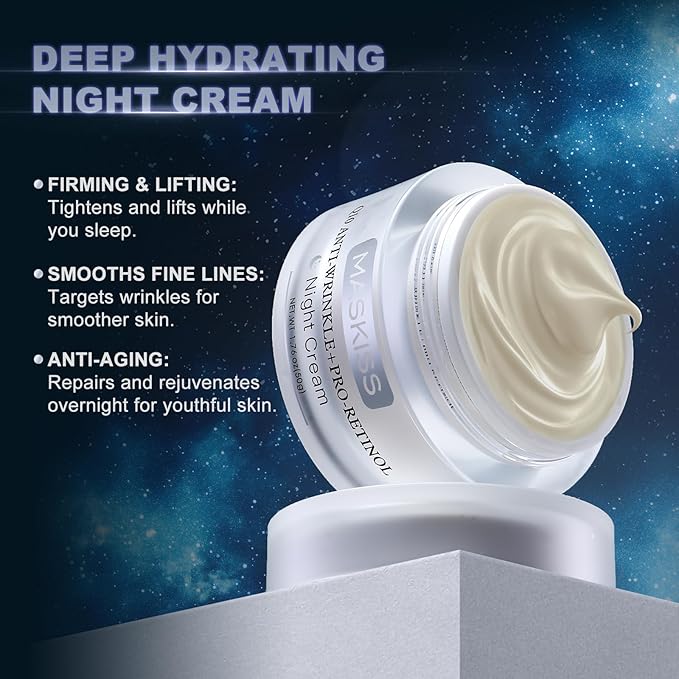 24K Gold Under Eye Patches (25 Pairs) & Q10 Anti-Wrinkle Night Cream, Pro-Retinol Face Moisturizer for Firming, Hydrating & Anti-Aging Skincare