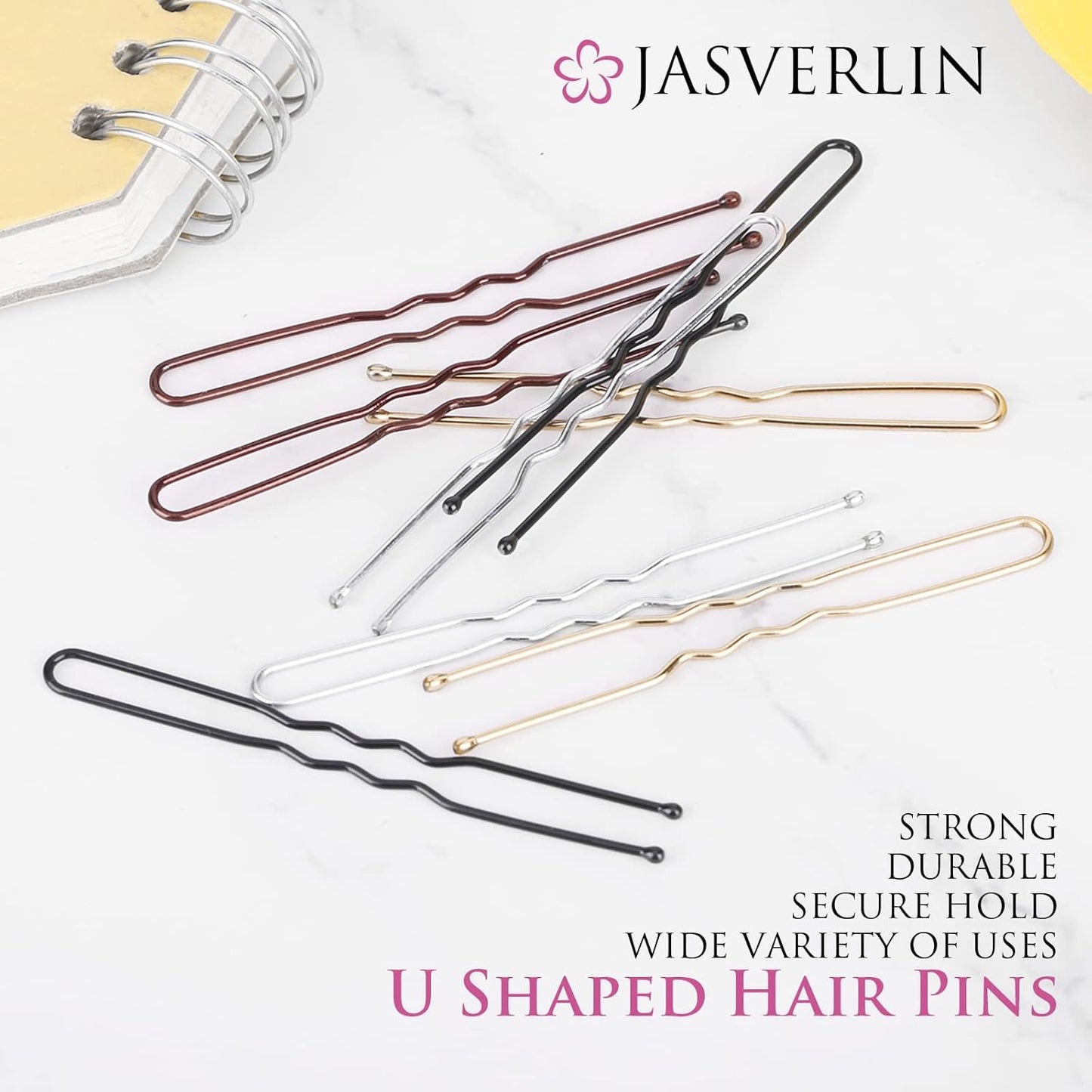 U Shaped Hair Pins Silver, Bun Bobby Hairpin for Women Long Large White Ballet Dance Wedding Box Container 2.4in 100 pcs