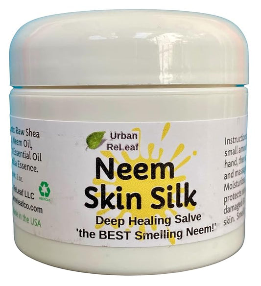Urban ReLeaf Neem Skin Silk! Healing Salve. Repairs Dry Skin! Vegan. Ayurveda rejuvenate. Feed your skin... rub it in! Shea Butter & Neem Oil. Gently soothe damaged, injured, dry skin.