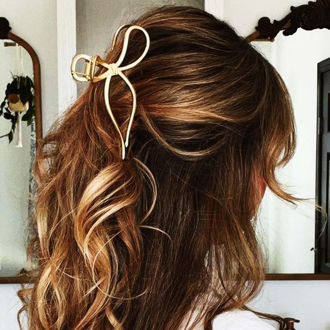 Fashey Bow Claw Clip Gold Metal Hair Clips Large Hair Claws Hair Accessories for Women